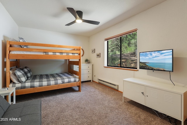 bedroom featuring carpet and a baseboard heating unit