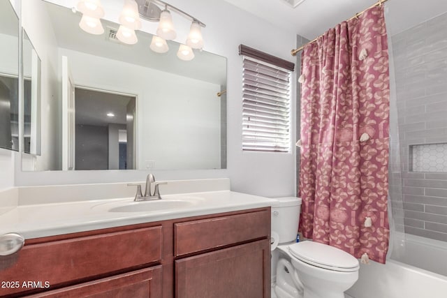 4135 E Waterman Ct, Gilbert, AZ 85297 - full bathroom with shower / bath combination with curtain, toilet, and vanity
