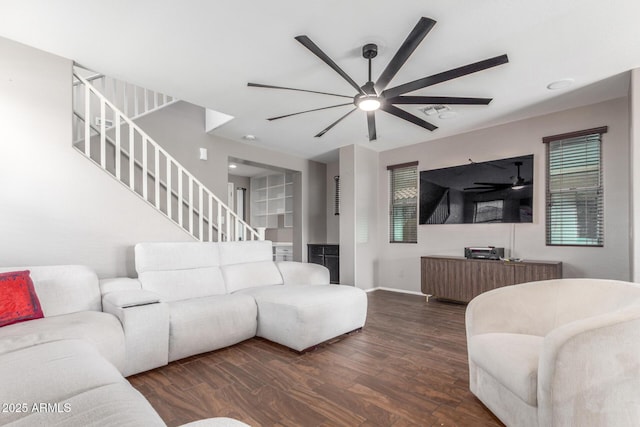 4135 E Waterman Ct, Gilbert, AZ 85297 - living area with a ceiling fan, baseboards, plenty of natural light, and stairway