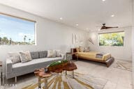 living room featuring recessed lighting