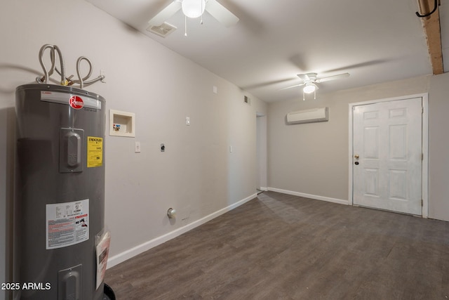 utilities with water heater, a wall mounted AC, and visible vents