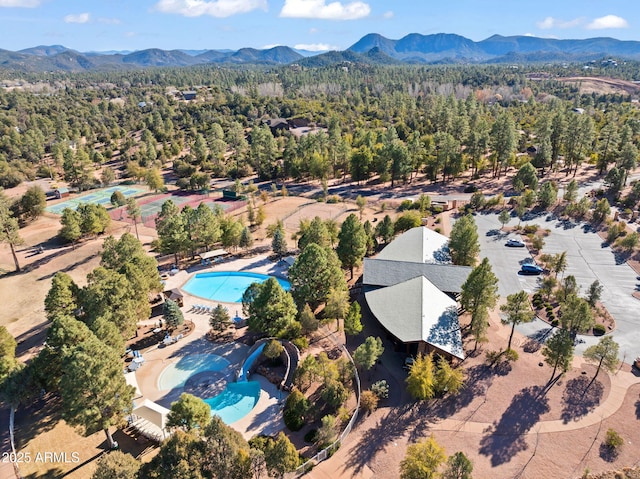 birds eye view of property with a mountain view