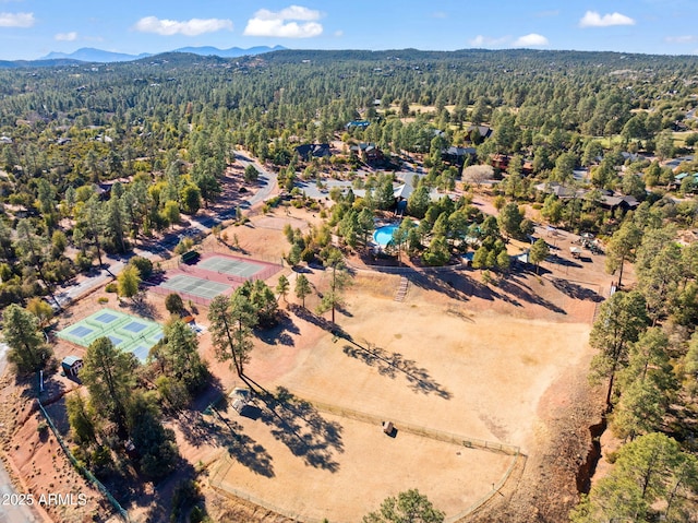 birds eye view of property with a mountain view