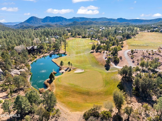 bird's eye view featuring a water and mountain view