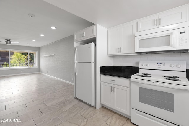 4701 N 68th St Unit 248, Scottsdale, AZ 85251 - kitchen featuring white appliances, baseboards, white cabinets, recessed lighting, and decorative backsplash