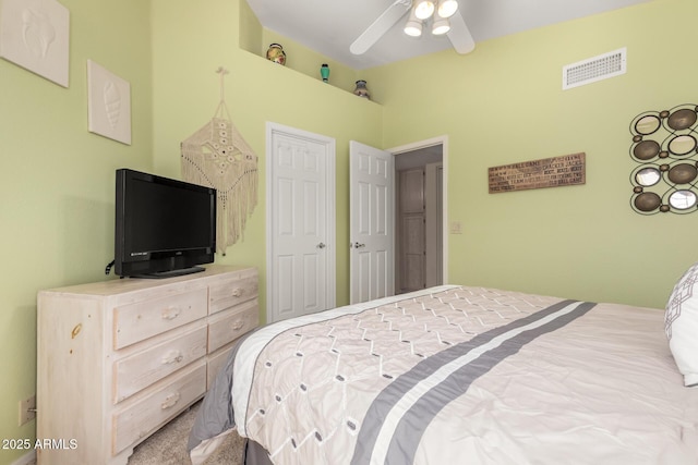 bedroom featuring visible vents and a ceiling fan