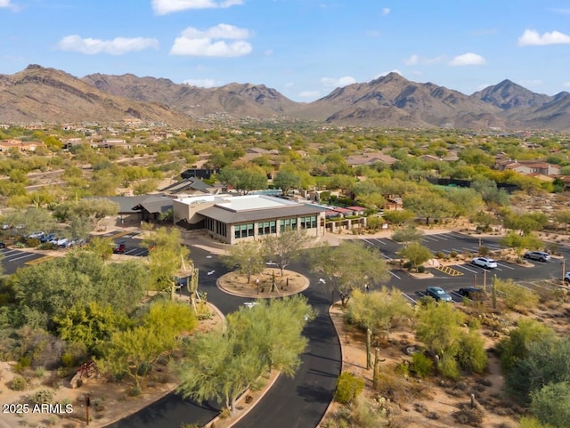 bird's eye view with a mountain view