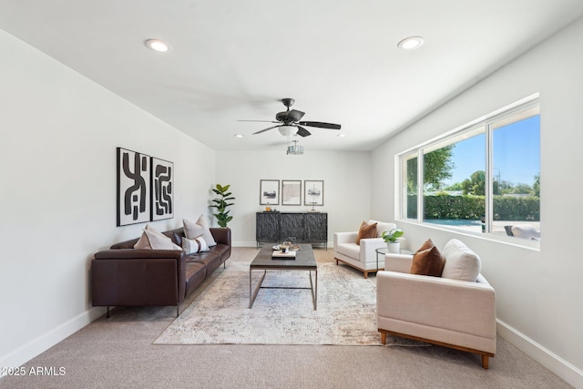 4920 E Osborn Rd, Phoenix, AZ 85018 - carpeted living room featuring recessed lighting, ceiling fan, and baseboards