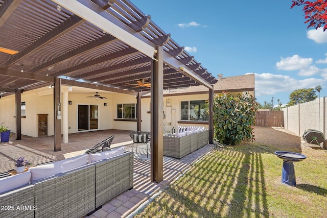 4920 E Osborn Rd, Phoenix, AZ 85018 - view of yard featuring outdoor lounge area, a ceiling fan, a pergola, and a patio area