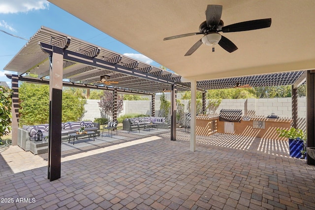 4920 E Osborn Rd, Phoenix, AZ 85018 - view of patio with outdoor lounge area, a pergola, and a ceiling fan