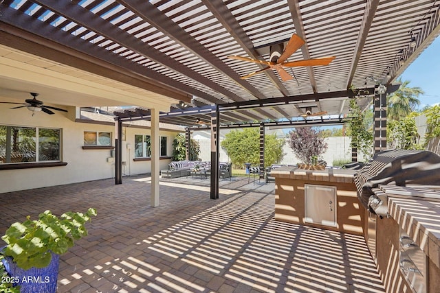 4920 E Osborn Rd, Phoenix, AZ 85018 - view of patio with a ceiling fan, a pergola, and outdoor lounge area