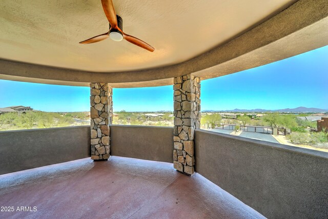 3903 E Melody Dr, Phoenix, AZ 85042 - view of patio / terrace with a mountain view, a balcony, and ceiling fan