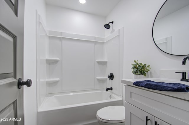 full bathroom featuring vanity, toilet, and shower / bathing tub combination