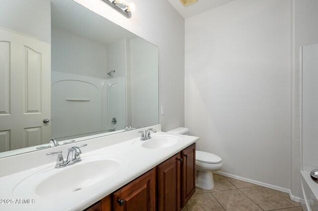 bathroom featuring tile patterned flooring, vanity, and toilet