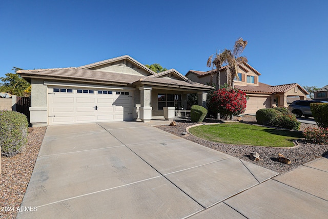 view of front of home with a porch and a front lawn