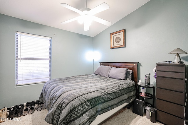 bedroom with vaulted ceiling and ceiling fan