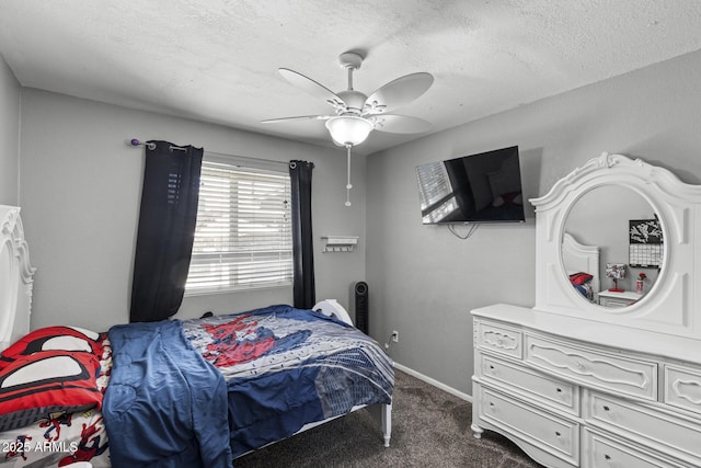 6605 W Altadena Ave, Glendale, AZ 85304 - bedroom with dark carpet, a textured ceiling, and a ceiling fan