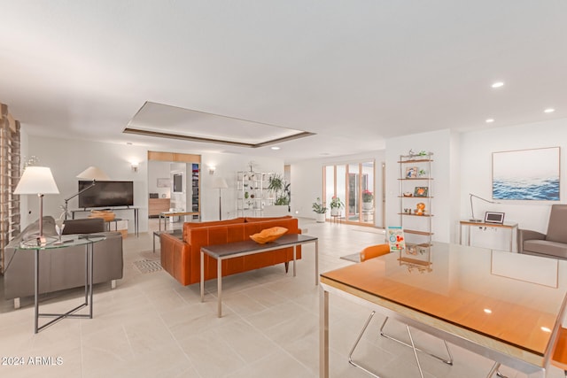 living room featuring light tile patterned flooring