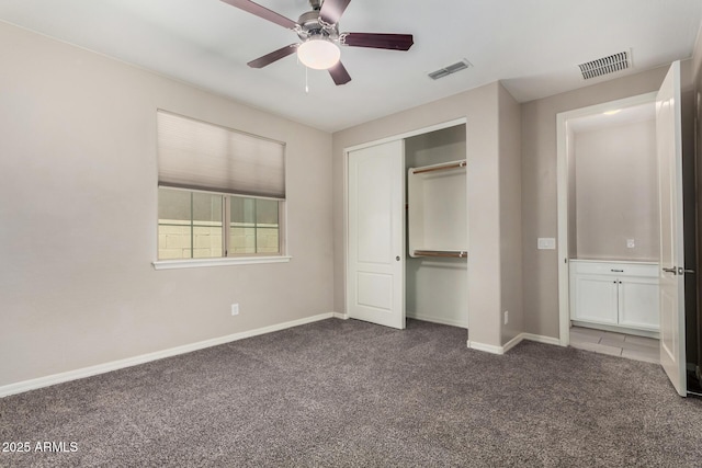 3796 E Rakestraw Ln, Gilbert, AZ 85298 - unfurnished bedroom featuring carpet floors, baseboards, a closet, and a ceiling fan
