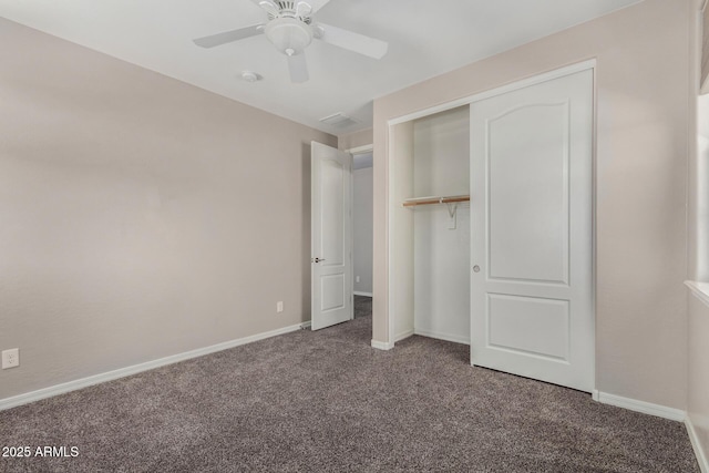 3796 E Rakestraw Ln, Gilbert, AZ 85298 - unfurnished bedroom featuring carpet floors, baseboards, a closet, and a ceiling fan