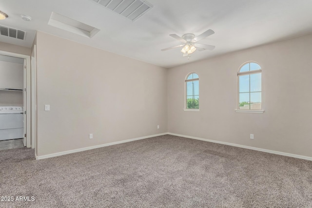 3796 E Rakestraw Ln, Gilbert, AZ 85298 - unfurnished room featuring washer / dryer, attic access, carpet flooring, and baseboards