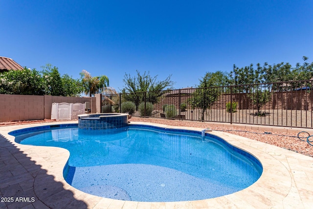 3796 E Rakestraw Ln, Gilbert, AZ 85298 - view of pool with a fenced backyard and a pool with connected hot tub