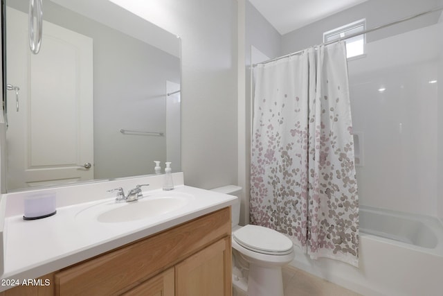 15072 W Mckinley St, Goodyear, AZ 85338 - full bathroom featuring tile patterned floors, shower / bath combination with curtain, toilet, and vanity