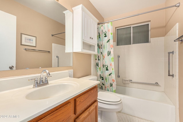 full bathroom with tile patterned flooring, vanity, toilet, and shower / bath combo