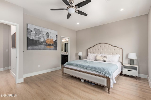 820 N 8th Ave Unit 14, Phoenix, AZ 85007 - bedroom featuring light wood-style floors, recessed lighting, connected bathroom, and ceiling fan
