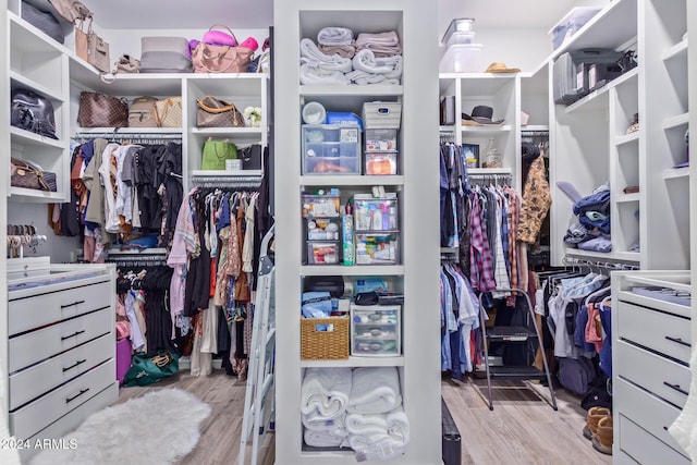 walk in closet featuring light hardwood / wood-style flooring