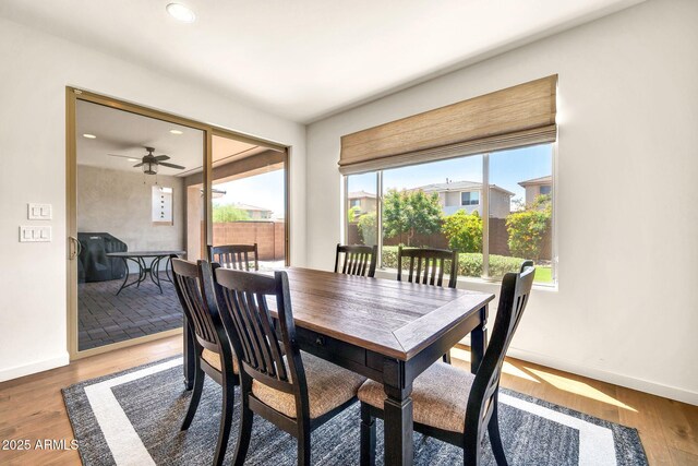 3417 E Los Gatos Dr, Phoenix, AZ 85050 - dining area featuring wood finished floors, recessed lighting, and ceiling fan