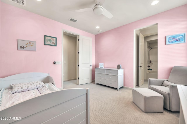 3417 E Los Gatos Dr, Phoenix, AZ 85050 - bedroom with light carpet, recessed lighting, and ceiling fan