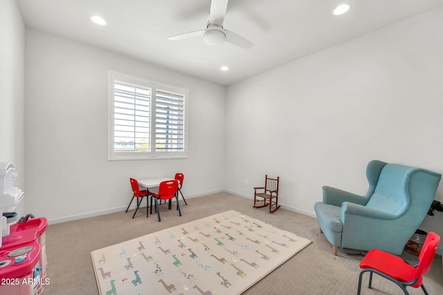3417 E Los Gatos Dr, Phoenix, AZ 85050 - rec room with carpet, recessed lighting, and a ceiling fan