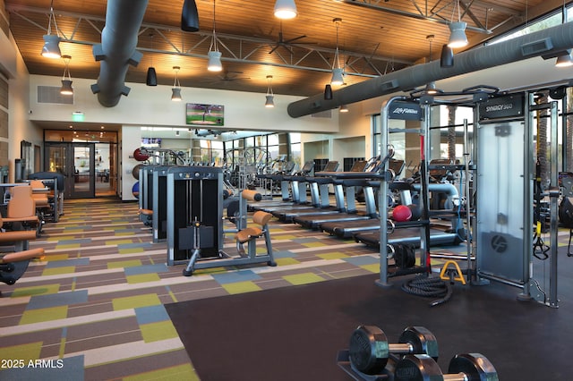 3417 E Los Gatos Dr, Phoenix, AZ 85050 - workout area with a high ceiling, carpet flooring, and plenty of natural light