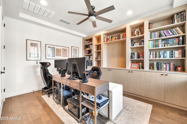 3417 E Los Gatos Dr, Phoenix, AZ 85050 - office space with ceiling fan, light wood-type flooring, recessed lighting, and built in shelves