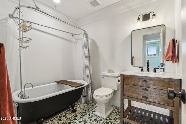 653 W Inglewood St, Mesa, AZ 85201 - full bathroom with vanity, toilet, a shower with shower curtain, visible vents, and a soaking tub
