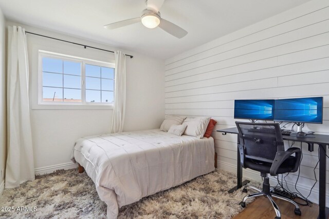 653 W Inglewood St, Mesa, AZ 85201 - bedroom featuring wood walls and ceiling fan