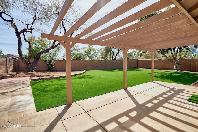 view of patio with a fenced backyard and a pergola