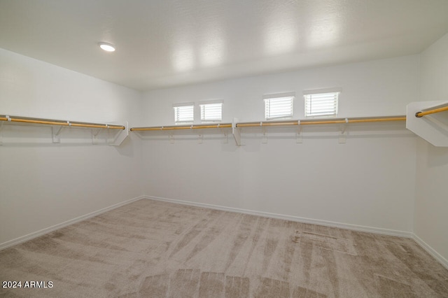 spacious closet featuring light carpet