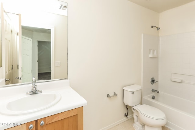 full bathroom featuring bathing tub / shower combination, vanity, tile patterned floors, and toilet