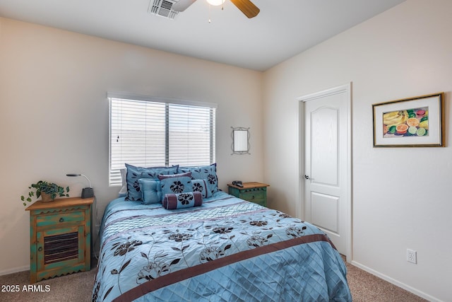 bedroom featuring carpet and ceiling fan