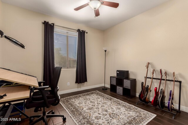 4834 E Robin Ln, Phoenix, AZ 85054 - office space with ceiling fan, baseboards, and dark wood-style floors