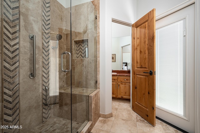 8400 E Dixileta Dr Unit 153, Scottsdale, AZ 85266 - full bath featuring vanity, tile patterned flooring, and a stall shower