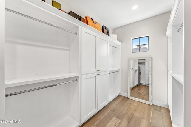 spacious closet with light hardwood / wood-style flooring