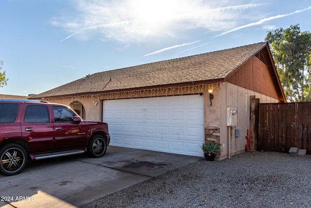 exterior space with a garage