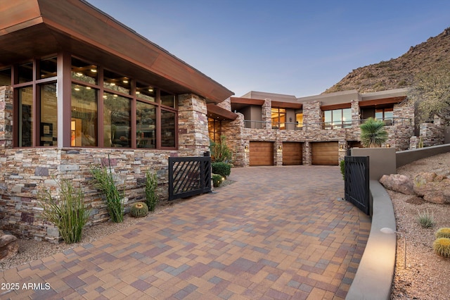 view of patio with a garage