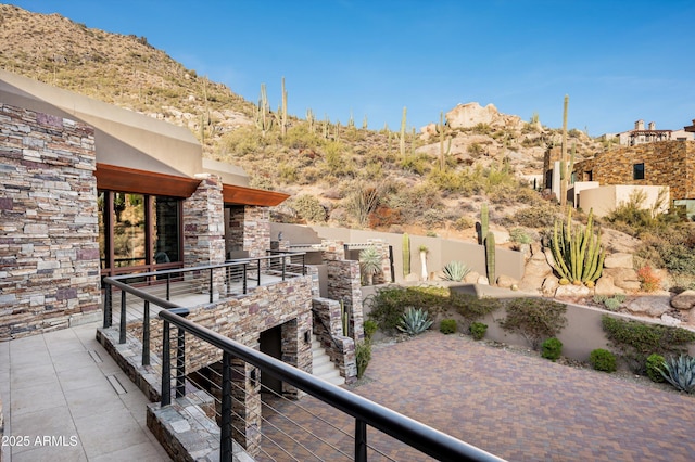 view of patio featuring a mountain view