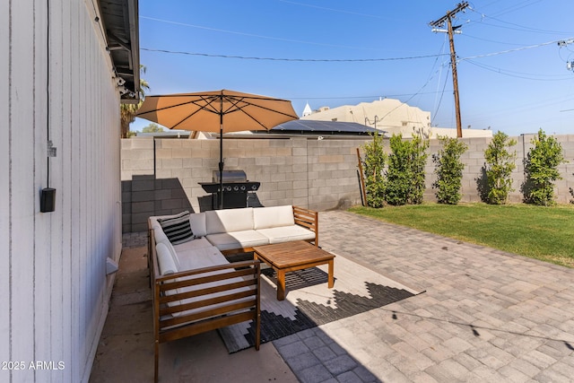 1212 E Indianola Ave, Phoenix, AZ 85014 - view of patio / terrace featuring outdoor lounge area, area for grilling, and a fenced backyard