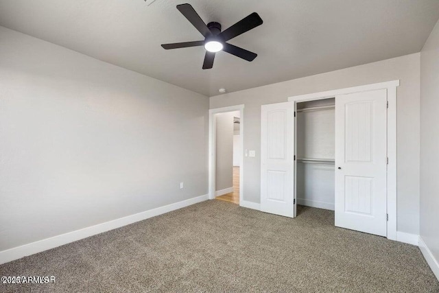 780 E Cobble Ln, Taylor, AZ 85939 - unfurnished bedroom with carpet floors, baseboards, a closet, and ceiling fan