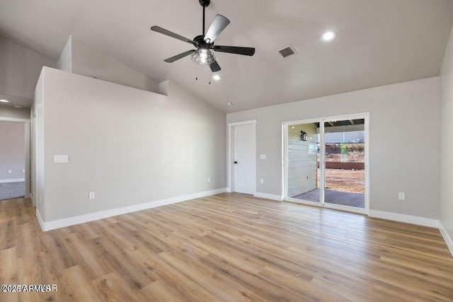 780 E Cobble Ln, Taylor, AZ 85939 - unfurnished room featuring high vaulted ceiling, a ceiling fan, baseboards, light wood-type flooring, and recessed lighting